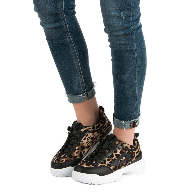 Sneakers nere con stampa animalier nero marrone 2