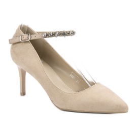Fama Scarpe con tacco in pelle scamosciata beige 1