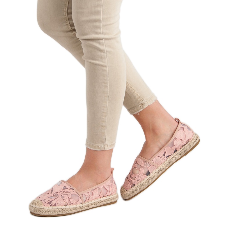 Lucky Shoes Espadrillas di pizzo rosa 2