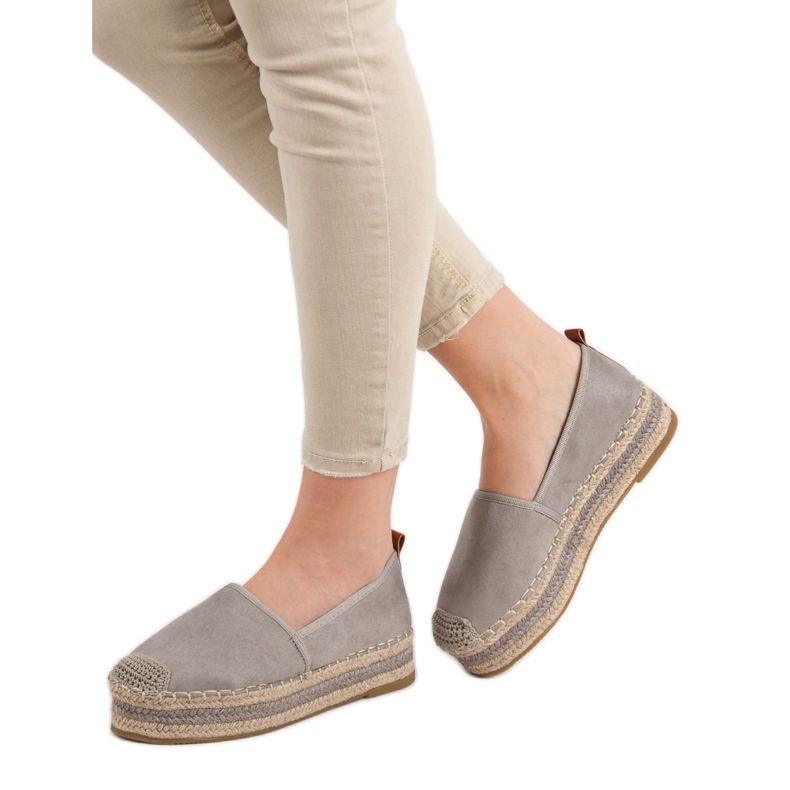 Coura Espadrillas in pelle scamosciata sulla piattaforma grigio 2