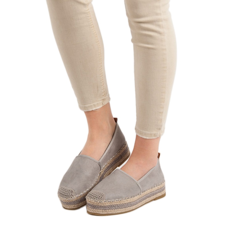 Coura Espadrillas in pelle scamosciata sulla piattaforma grigio 1