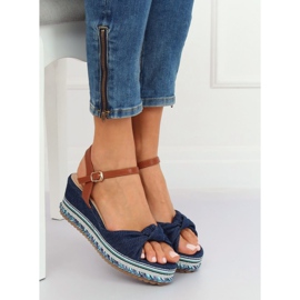 Sandali con zeppa blu navy B165 Navy 2