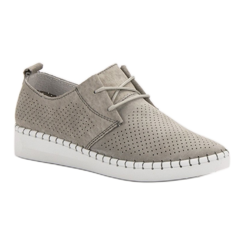 Scarpe in pelle traforata grigio 1