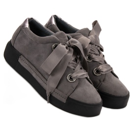 Belle Women Scarpe sportive in pelle scamosciata grigio 2