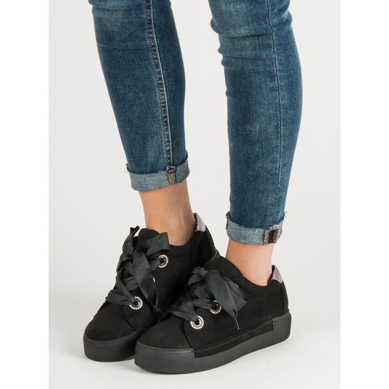 Belle Women Scarpe sportive in pelle scamosciata nero 2