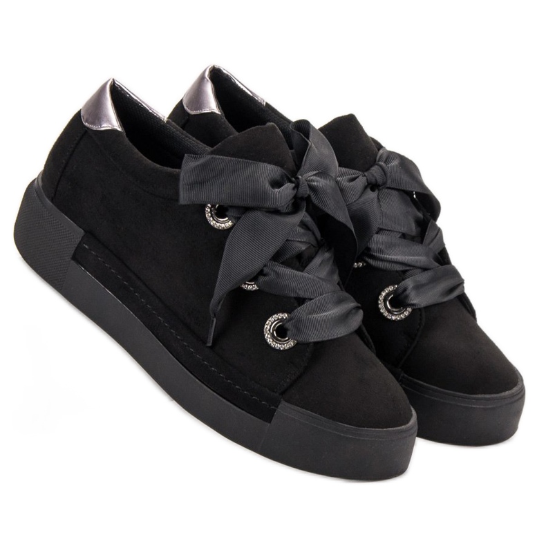 Belle Women Scarpe sportive in pelle scamosciata nero 1