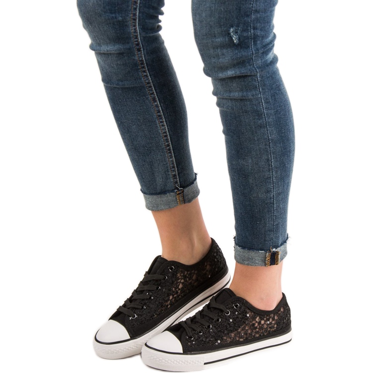 SHELOVET Scarpe da ginnastica in pizzo nero 1