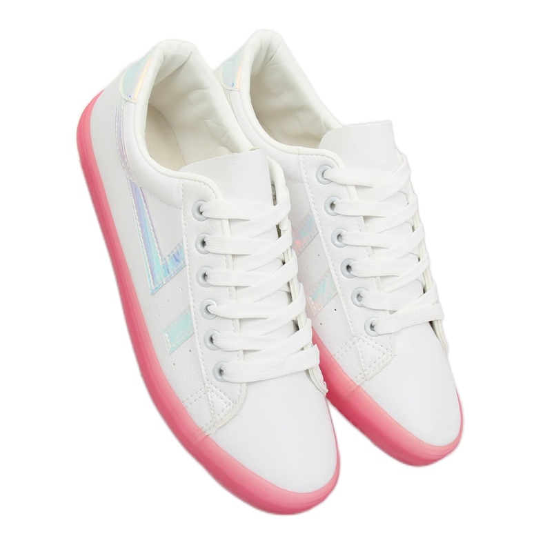 Sneakers da donna bianche e rosa B0-08 WHITE/PEACH bianca 1