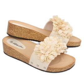Ciabatte beige con fiori S63 Beige 1