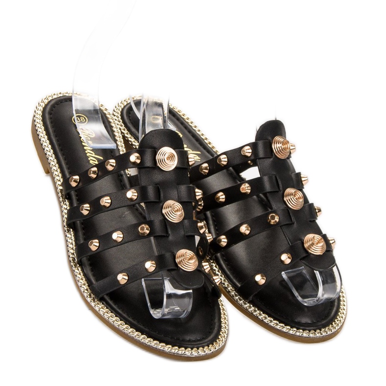 Renda Pantofole Con Strass nero 2