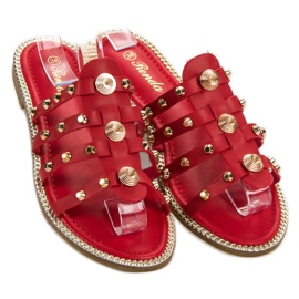 Renda Pantofole Con Strass rosso 1