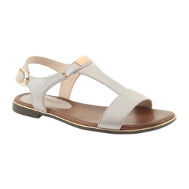 M.Daszyński Sandali tacco piatto Daszyński 1583 beige perla marrone grigio 1