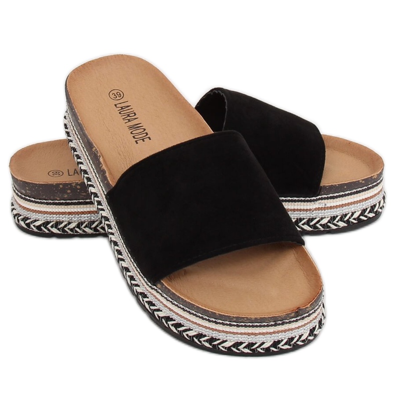 Nero LS-117 Pantofole nere con suola alta 1