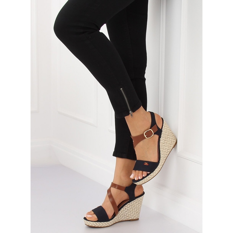 Sandali con zeppa BL-360 Navy marrone blu navy 1