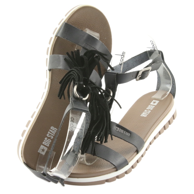 Big Star Boho 274956 Sandali in pelle femminile con frange nero 4