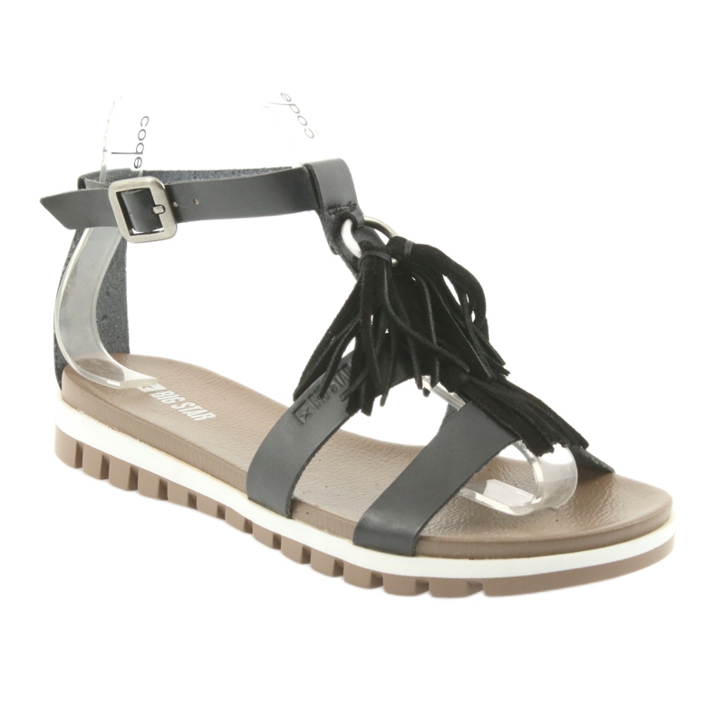 Big Star Boho 274956 Sandali in pelle femminile con frange nero 1