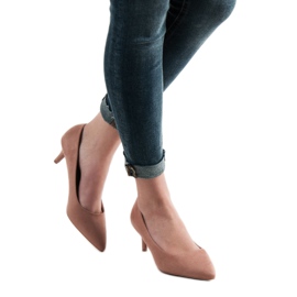 SHELOVET Scarpe col tacco in pelle scamosciata cipria rosa 2