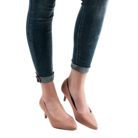 SHELOVET Scarpe col tacco in pelle scamosciata cipria rosa 1