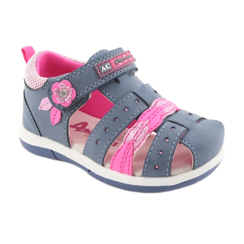 American Club Sandali da bambina in denim americano DR18 blu rosa 1
