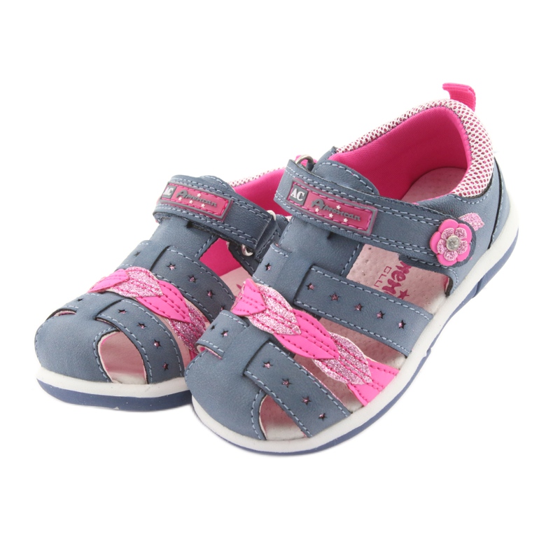 American Club Sandali da bambina in denim americano DR18 blu rosa 3