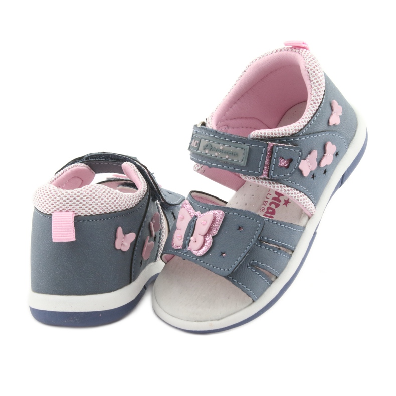 American Club Sandali da bambina farfalla in denim americano DR19 blu rosa 4