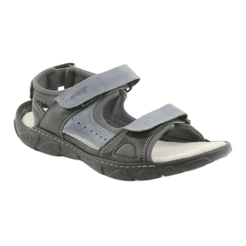 Naszbut Sandali in pelle maschile con velcro 043 nero e grigio 1