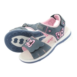 American Club Sandali da bambina farfalla in denim americano DR09 blu rosa 4