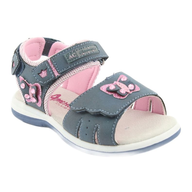 American Club Sandali da bambina farfalla in denim americano DR09 blu rosa 1