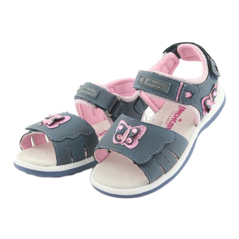American Club Sandali da bambina farfalla in denim americano DR09 blu rosa 3