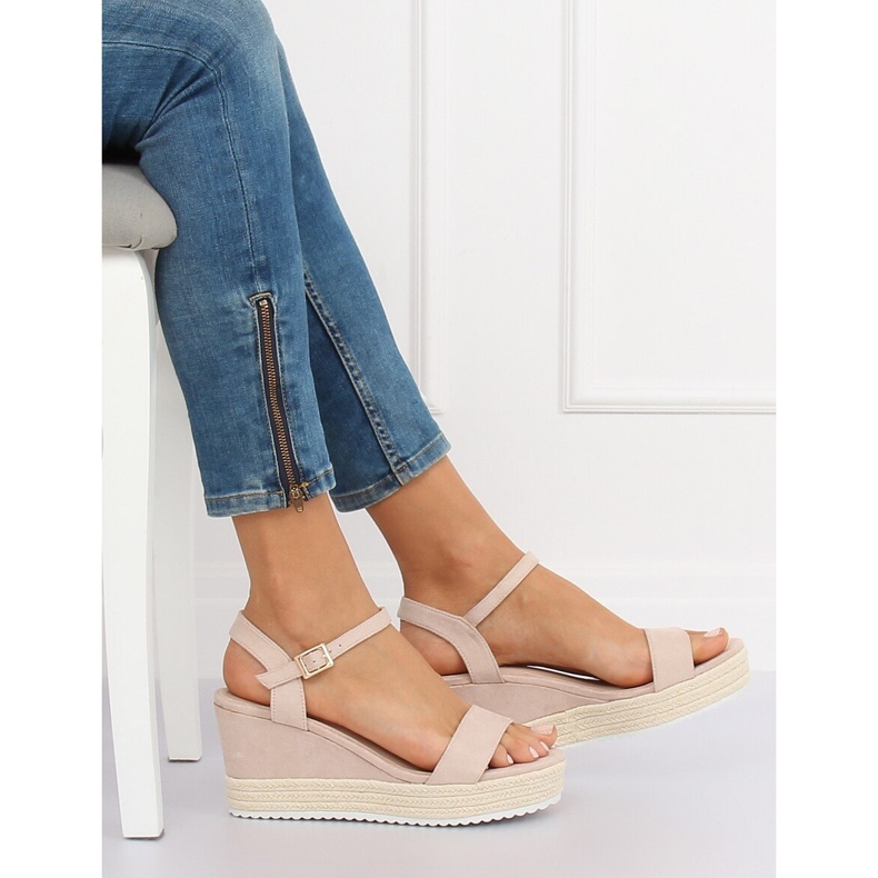 Sandali beige su espadrillas con zeppa LY9109 Beige 1