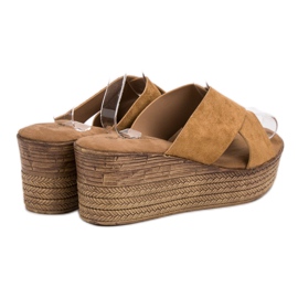 SHELOVET Sandali con zeppa color cammello marrone 1