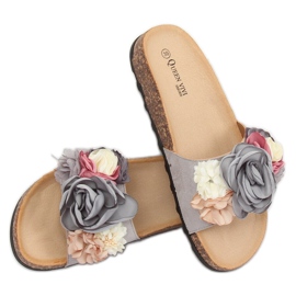 Pantofole grigie con fiori 218-170 Grigio viola 1
