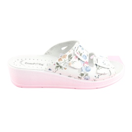 Ciabatte con zeppa da donna Comfooty Mia Flowers bianca 4
