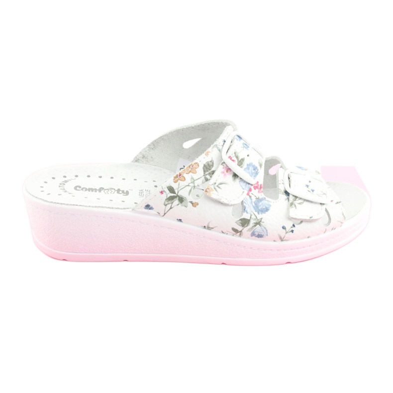 Ciabatte con zeppa da donna Comfooty Mia Flowers bianca 4
