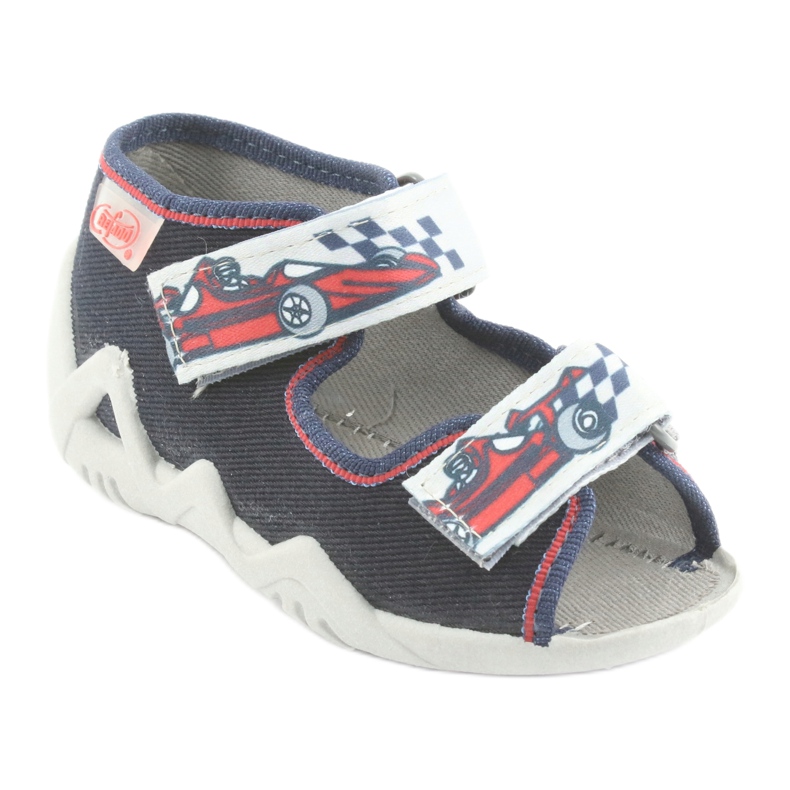 Slifori per bambini di Befado 250p084 blu navy/rosso con un'auto grigio 1
