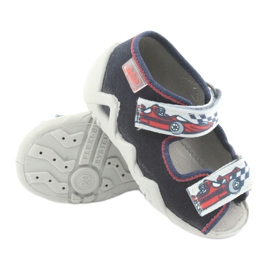 Slifori per bambini di Befado 250p084 blu navy/rosso con un'auto grigio 3