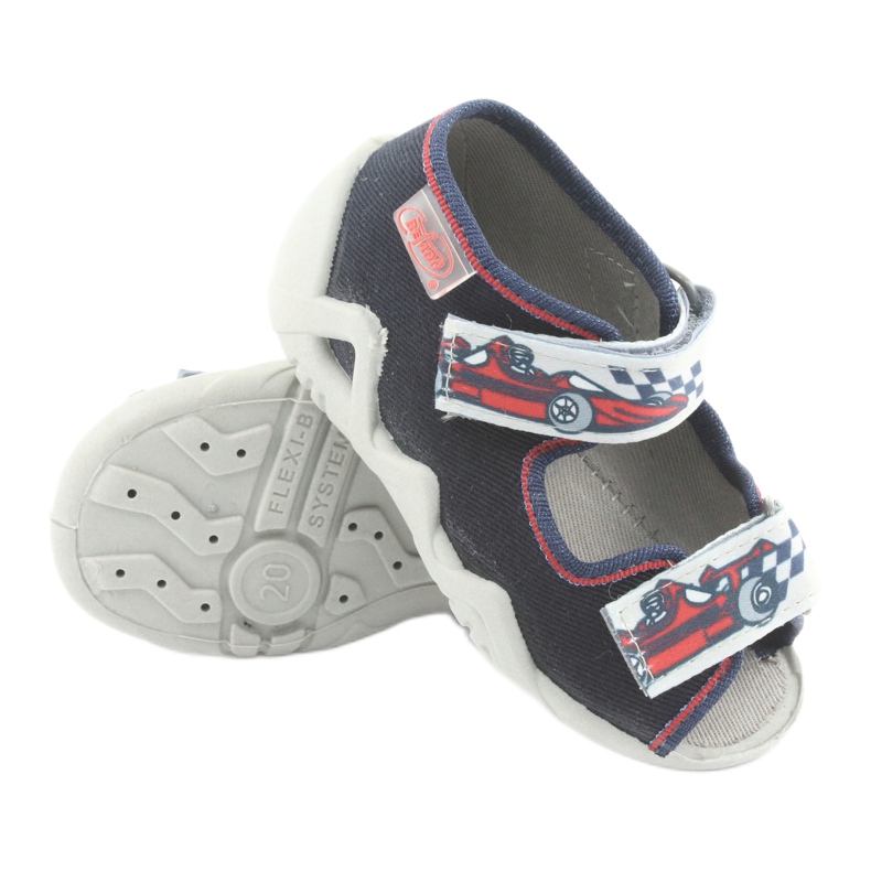 Slifori per bambini di Befado 250p084 blu navy/rosso con un'auto grigio 3