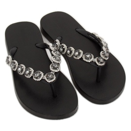 Eleganti infradito nere con pietre JH69 Black nero 1