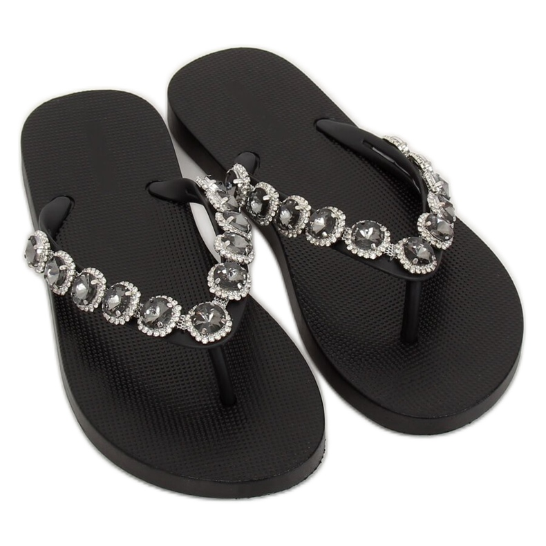 Eleganti infradito nere con pietre JH69 Black nero 1