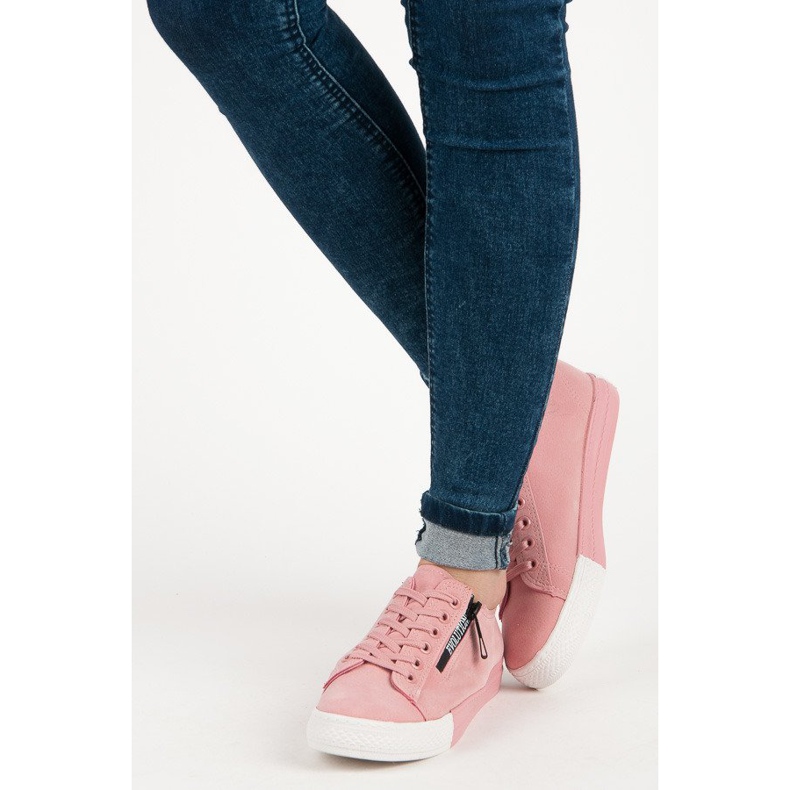 Sneakers in pelle scamosciata sulla piattaforma rosa 1