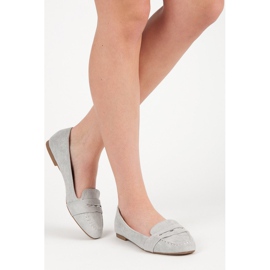 Small Swan Mocassini in pelle scamosciata con broccato grigio 1