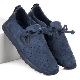 Kylie Slipons in pelle scamosciata traforati blu 2