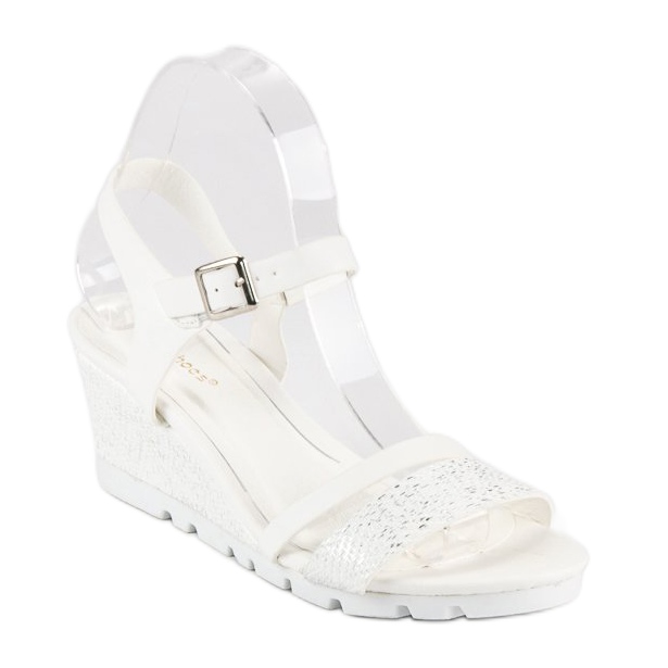 Ideal Shoes Sandali con zeppa bianchi bianca 2