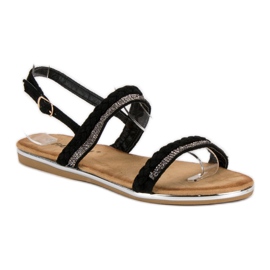 Fama Sandali piatti in pelle scamosciata nero 1