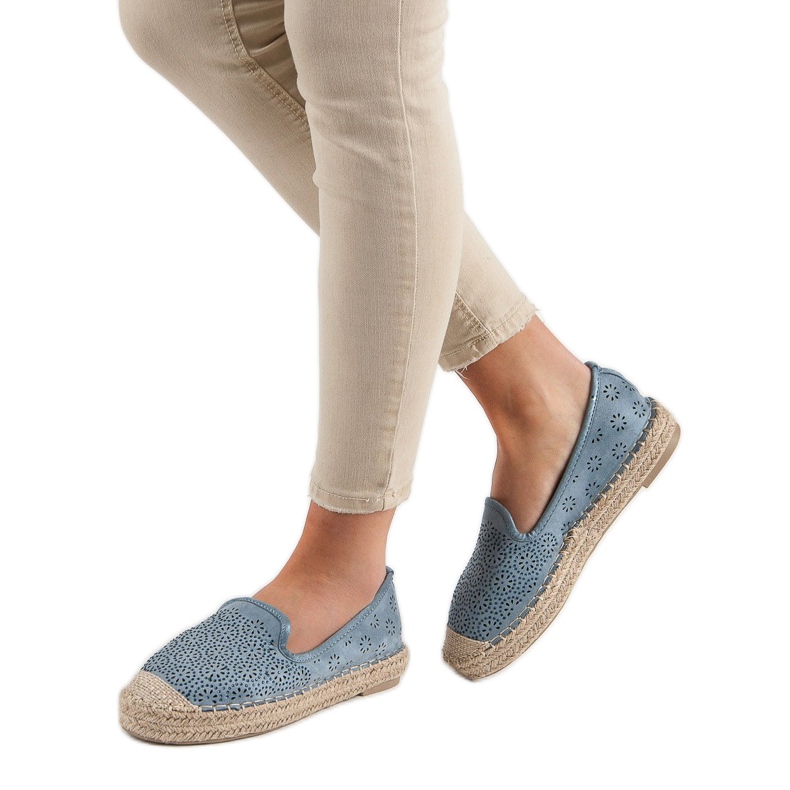 Espadrillas traforate in pelle scamosciata blu 1