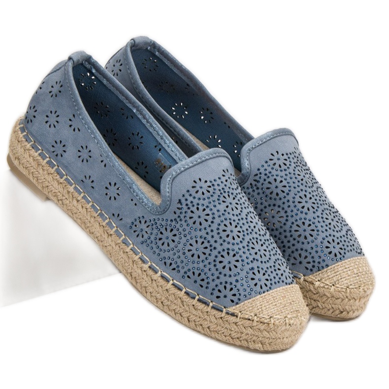 Espadrillas traforate in pelle scamosciata blu 2