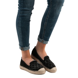 SHELOVET Espadrillas traforate in pelle scamosciata nero 1