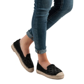 SHELOVET Espadrillas traforate in pelle scamosciata nero 2