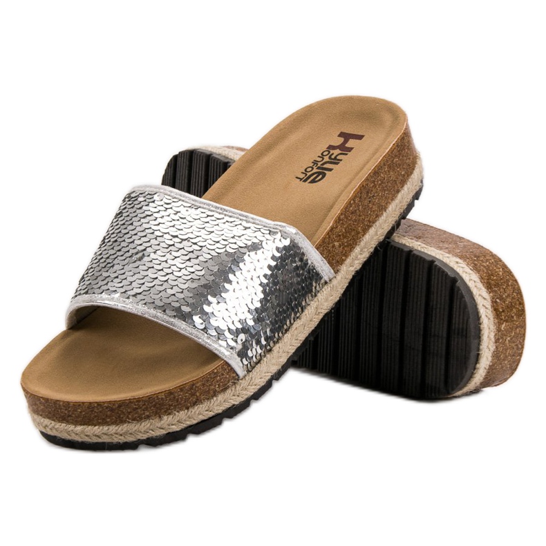 Kylie Pantofole Argento Con Paillettes grigio 2