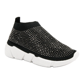 Scarpe sportive in tessuto con cristalli nero 1